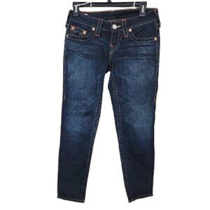 True Religion Women's Denim Blue Holly Mid-Rise Tapered Leg Ankle Jeans Size 26